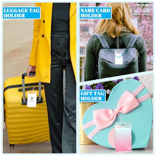 WYOMER 200-Piece Set of Clear Plastic Luggage and Badge Tag Holders, Ideal for ID Cards - Comes with 200 Matching Luggage Tag Loop Straps, Perfect Office, Business, and Travel Supplies