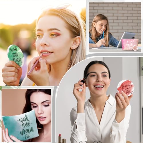 Vercraft Employee Appreciation Gift for Women Teacher Inspirational Canvas Makeup Bag Portable Compact Mirror Bulk Cosmetic Bag Thank You Volunteer CNA Nurse Coworker(Motivation,Pastel,20 Pcs)