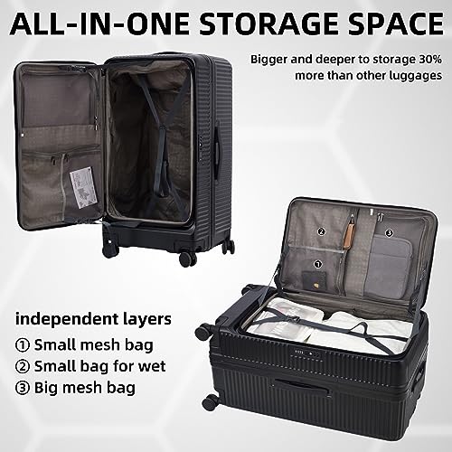 Kaleenie 29 Inch Aluminum Checked Luggage with Side Opening Zipper, 40 * 37 * 77cm, 113L, Lightweight Hardshell ABS+PC Suitcase with TSA Lock, 360° Universal Wheels, Black