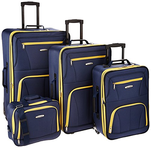 Rockland Fashion Softside 4 Piece Luggage Set, Expandable, (14" Tote/19"/24"/28"), Navy