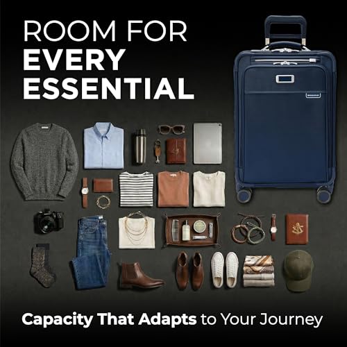 Briggs & Riley Essential 22" Carry On Expandable Spinner - Luggage for Travel, Suitcases with Wheels, Softside Rolling Bag for Men & Women, Self-Repairing Zipper - Baseline Collection, Navy