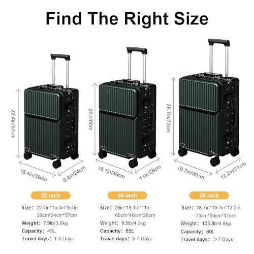 AIWEINY Zipperless Luggage, Polycarbonate Aluminum Hard Shell, Expandable Carry-On Suitcase with Spinner Wheels, Hard Shell Suitcase, 20 Inch Cabin