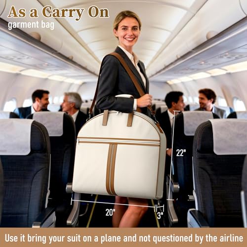 MISSLO Carry on Garment Bags for Travel for Women 56" Foldable Dress Bag with Large Pockets Bag Suit Luggage Garment Bag with Shoulder Strap for Business, Wedding, Hanging Clothes, Beige