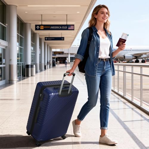 FurniEdge 28 Inch Hardside Large Luggage - Expandable Travel Suitcase Checked Luggages with 360° Spinner Wheels, TSA Approved Lock, Airline-Approved Durable ABS Hardshell Suitcases (Blue)
