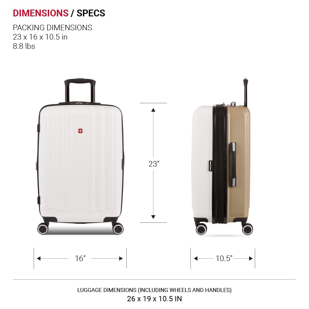 SwissGear Duet Expandable Luggage, Hard Shell Medium Luggage with Spinner Wheels