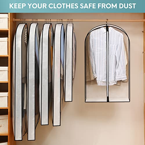 Perber 40" Clear Garment Bags for Hanging Clothes, 4" Gusseted Suit Bags for Closet Storage, Hanging Clothes Storage Suit Cover Bags with Zipper for Coats, Jackets, Shirts, 4 Packs