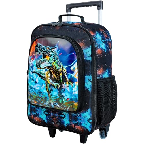 WZLVO Kids Suitcase for Boys, Cool Dinosaur Suitcase Rolling with Wheels, Travel Carry on for Children Toddler Elementary