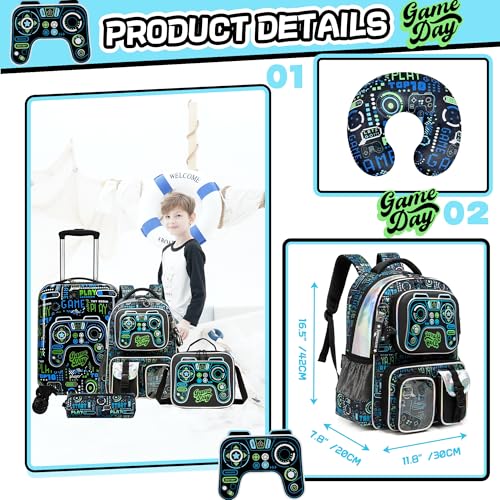Inprof Kid’s Luggage Set 5 Piece Suitcase Set 16’’ Hardside Luggage with Spinner Wheels Girls Boys Carry on Luggage Travel Rolling Luggage Airline Approved