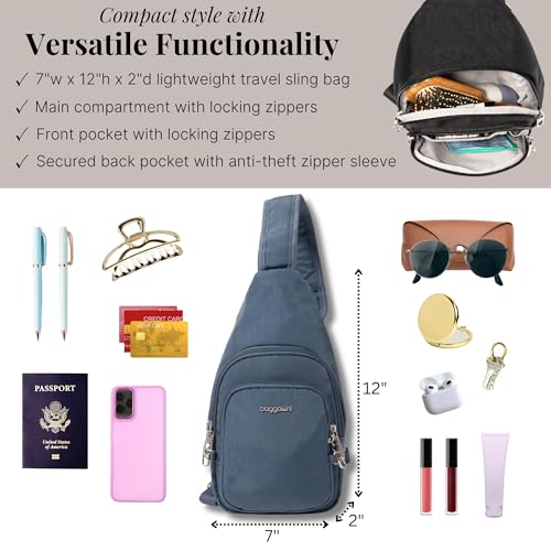 Securtex® Anti-Theft Daytripper Sling - 7x12" Travel Safe Crossbody Bag w/Locking Zippers, Slash-Resistance