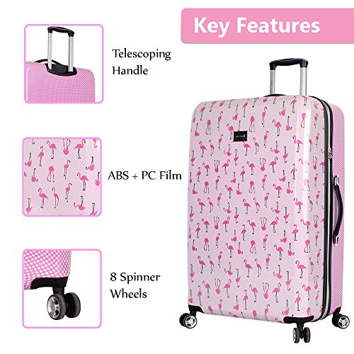 Betsey Johnson 30 Inch Checked Luggage Collection - Expandable Scratch Resistant (ABS + PC) Hardside Suitcase - Designer Lightweight Bag with 8-Rolling Spinner Wheels (Flamingo Strut, 30in)