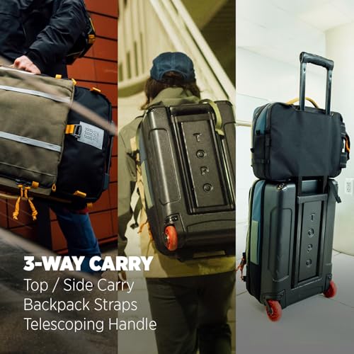 Topo Designs Global Travel Roller Bag Suitcase, Carry-On Friendly, 3 Carry Options, Smooth Heavy Duty Wheels, Telescoping Handle, Designed in Denver CO USA, PFAS Free (Olive/Olive)