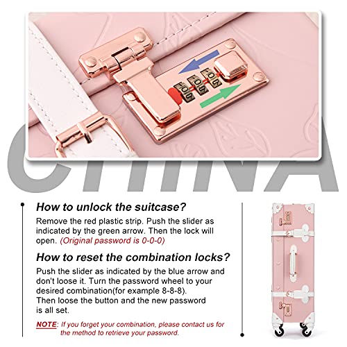 Unitravel Vintage Luggage Set, 3 Piece Retro Spinner Suitcase with Carry On Cosmetic Train Bag for Women (Embossed Pink, 26"+20"+12")