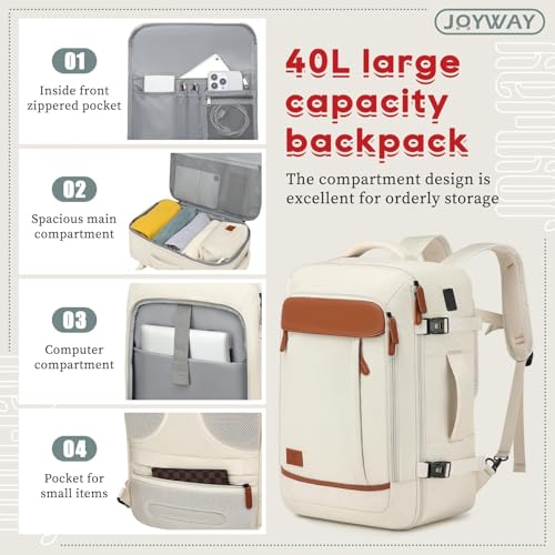 Joyway Expandable Luggage Sets 5 Piece, Lightweight Hard Shell Travel Suitcase Set with Spinner Wheels and TSA Lock, White