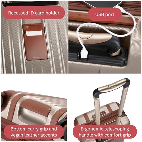 Ricardo Beverly Hills Montecito 2.0 Hardside with Dual Spinning Wheels, Expandable with Comfort Grip for Easy Packing and Moving, Men and Women, Champagne, Carry-On 21-Inch