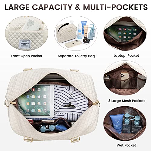 LOVEVOOK Travel Duffle Bag, Weekender Bags for Women with Shoe Compartment, Carry on Overnight Bag with Toiletry Bag, Gym Duffel Bag with Wet Pocket, Hospital Bags for Labor and Delivery, Beige