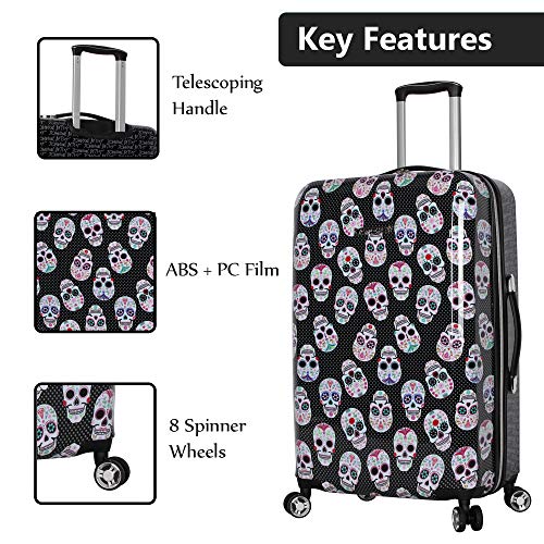 Betsey Johnson 30 Inch Checked Luggage Collection - Expandable Scratch Resistant (ABS + PC) Hardside Suitcase - Designer Lightweight Bag with 8-Rolling Spinner Wheels (Skull Party, 30in)