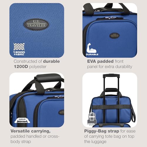 U.S. Traveler Rio 14" Travel Tote Bag, Lightweight 1200D Carry-On Bag for Women & Men, Navy