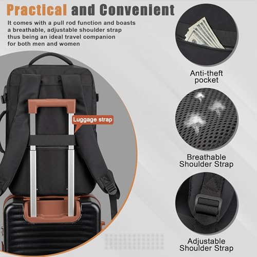 Velaybor 40L Travel Backpack, Water-Resistant Carry On Backpack for Men Women, Business Laptop Backpack for Trips & Commutes, Fits 15.6/17.3 Inch Laptop