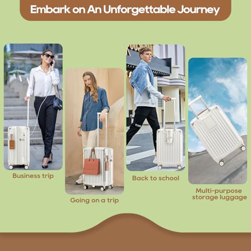 Joyway Carry On Luggage, 24 IN Expandable Suitcase with Smart Cup Holder, Hardside Checked with TSA Lock Spinner Double Wheels, White