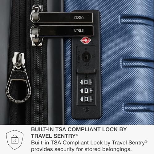 Traveler's Choice Archer Polycarbonate Hardside Spinner Luggage Set, Blue, Carry-On 21-Inch, Tie Down Straps