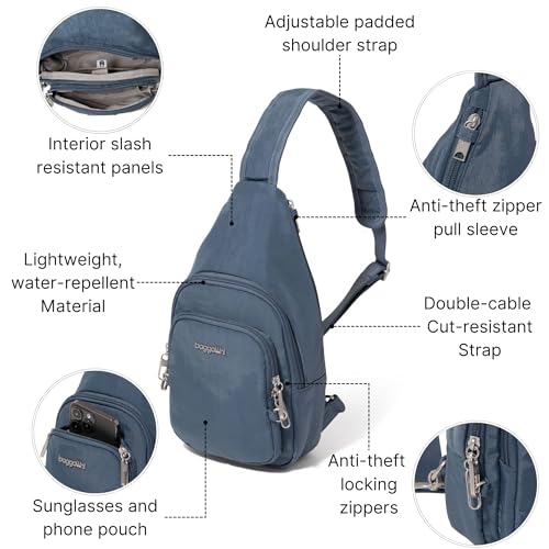 Securtex® Anti-Theft Daytripper Sling - 7x12" Travel Safe Crossbody Bag w/Locking Zippers, Slash-Resistance