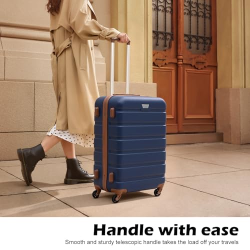 Coolife Luggage 3 Piece Set, Lightweight Durable Hardshell Suitcase set with 360° Spinner Wheels, TSA-approved Lock, Checked Family Travel Luggage sets, 20/24/28 Inch, Apricot Navy