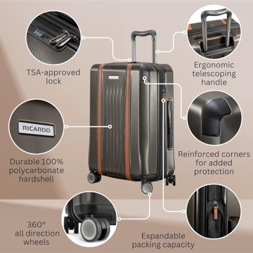 Ricardo Beverly Hills Montecito 2.0 Hardside with Dual Spinning Wheels, Expandable with Comfort Grip for Easy Packing and Moving, Men and Women, Graphite, Check-In Large 29-Inch