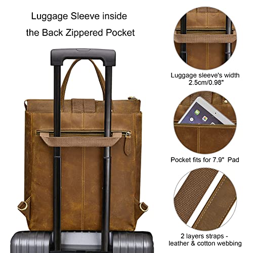 S-ZONE Women Genuine Leather Backpack Purse Retro Top-handle Bags Vintage Totes Casual Daypack