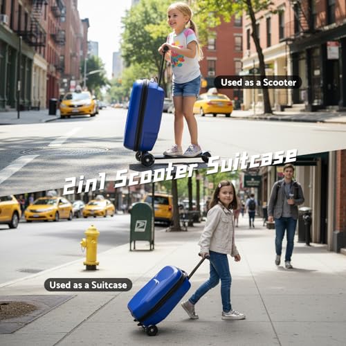 Lavoker 20" Hardshell Scooter Suitcase for Kid & Adult Foldable 2 in 1 Ride on Carry on Travel Trolley Scooter Luggage With Wheels