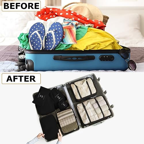 8 Set Packing Cubes for Suitcases Travel Luggage Packing Organizers,Travel Essentials Accessories Luggage Organizer with Shoe Bag Tioletry/Laundry Bag(Black)