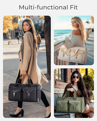 BAGSMART Duffel Bag for Women, Vintage Weekender Bag, Overnight Gym Carry on Personal Item for Travel, Beige