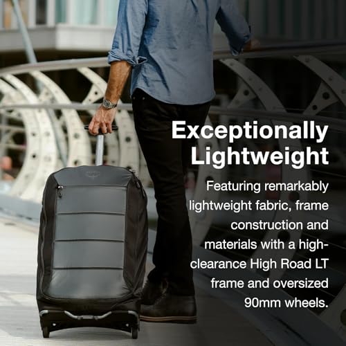 Osprey Ozone 2-Wheel 80L/27 Checked Luggage - Lightweight Rolling Bag with High Clearance and Oversized Wheels - Travel Suitcase with Mesh Organization, Trolley Handle and Add-a-Bag Strap, Black