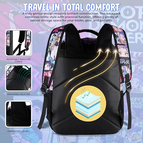 AI ACCESSORY INNOVATIONS K-Pop Demon Hunters Huntrix 16” Backpack for Girls, Featuring an AOP of Rumi, Zoey, Mira, Allover Print