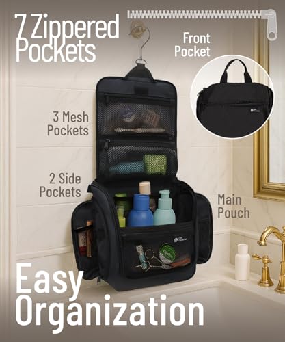DD D&D Wanderlust D&D Hanging Travel Toiletry Bag for Men and Women – Cosmetics, Makeup and Toiletries Organizer Kit with 10 Compartments, YKK Zippers, XXL Metal Swivel Hook, Water-Resistant Nylon