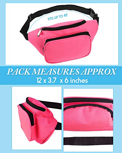 Weewooday 6 Pieces Neon Fanny Pack Adjustable Waist Bag 80s 90s Party Fanny Bags 2 Retro Zippers Travel Running Pack for Outdoor Rave Party Women Men Favors Gifts Supplies