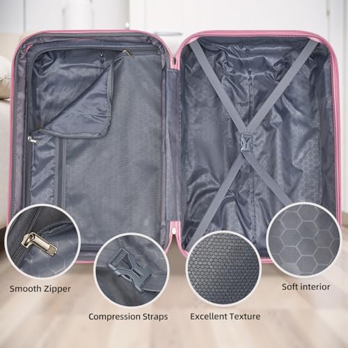 LARVENDER Luggage Sets 5 Piece Hardside Expandable Suitcase with Wheels Lock,PC+ABS Hardside Lightweight Rolling Suitcase for Women and Men,Peach Sparkling