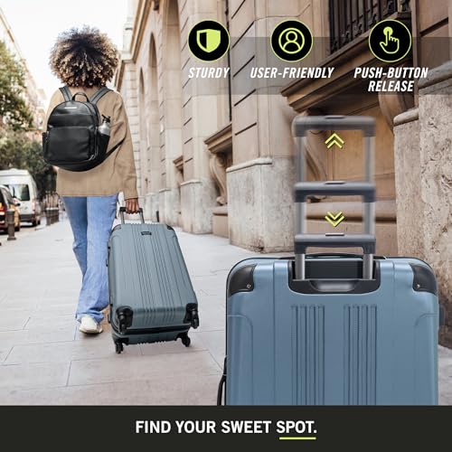 Kenneth Cole REACTION Out of Bounds Lightweight Hardshell 4-Wheel Spinner Luggage, Granite Blue, 28-Inch Checked