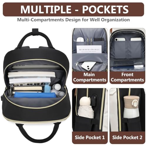 Laptop Backpack for Women Bag - 15.6 inch Work Travel Backpack with USB Charger College Bookbag Waterproof Business Computer Backpack Anti-theft Casual Backpacks for Nurse Teacher Beige Black Brown
