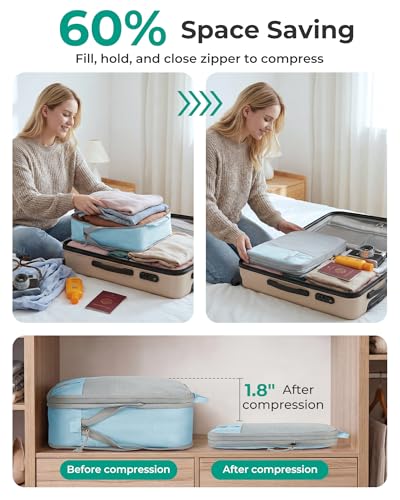 BAGSMART 6 Set Compression Packing Cubes for Travel, Lightweight Luggage Organizer Bags, Durable Space Saver Bags Travel Essentials
