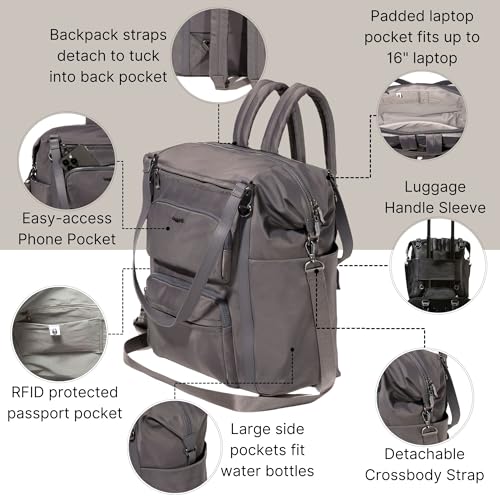 Baggallini Nolita Convertible Backpack - 11x14” Travel Backpack Shoulder Tote Crossbody Bag w/RFID Tech, Luggage Sleeve & Laptop Pocket