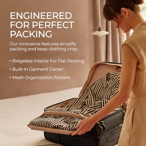 Briggs & Riley 24 Inch Compact Checked Suitcase Luggage with Wheels - Zipperless Compression Expansion System, 360 Spinner, Flat Packing Interior, Accessible Front Pocket - Baseline Collection - Navy