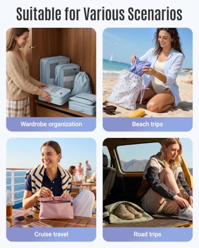 LIGHT FLIGHT 8 Set Packing Cubes for Travel, Durable Travel Essentials for Cruish Ship, Suitcase Organizer Packing Bags (8-Pack 1L+2M+1S+1Shoe Bag+2Toiletry Bags+1Laundry Bag)