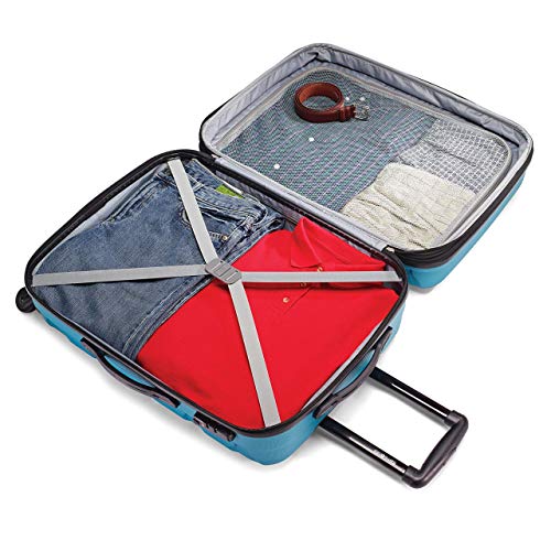 Samsonite Omni PC Hardside Expandable Luggage with Spinner Wheels, Caribbean Blue, Checked-Medium 24-Inch