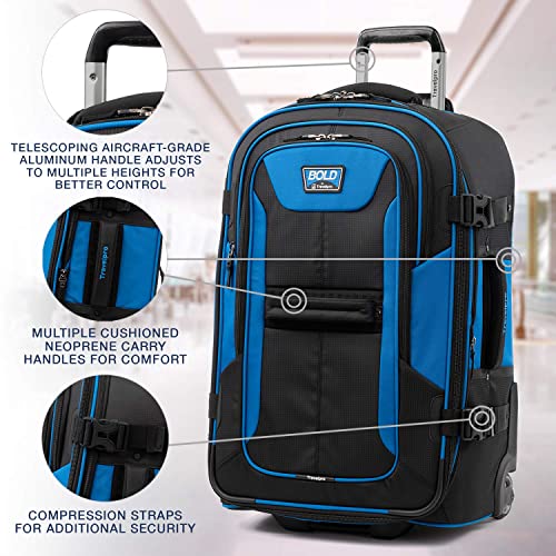 Travelpro Unisex-Adult Bold-Softside Expandable Rollaboard Upright Luggage, Blue/Black, Checked-Medium 25-Inch