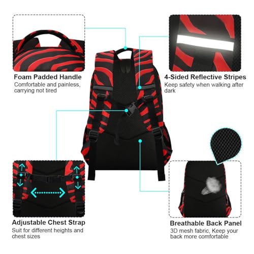 KLL Red zebras Tigers Animal Print carry on backpacks for kids with big bookbags for elementary para bebes varon
