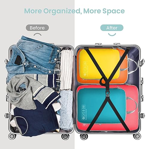 Cambond Compression Packing Cubes for Travel - 4 Piece Expandable Luggage Packing Organizers Bags Set, Lightweight Compression Cubes for Travel Essentials Carry on Suitcases, Multi-color