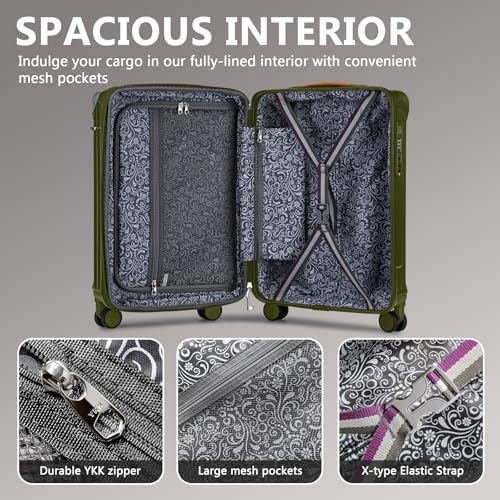 Joyway 5 Piece Luggage Set with Cup Holder, Expandable 25% Capacity, Includes Handbag, Anti Slip Wheels, Hook, Smart Carry On Suitcase for Men and Women, Spinner Travel DarkGreen