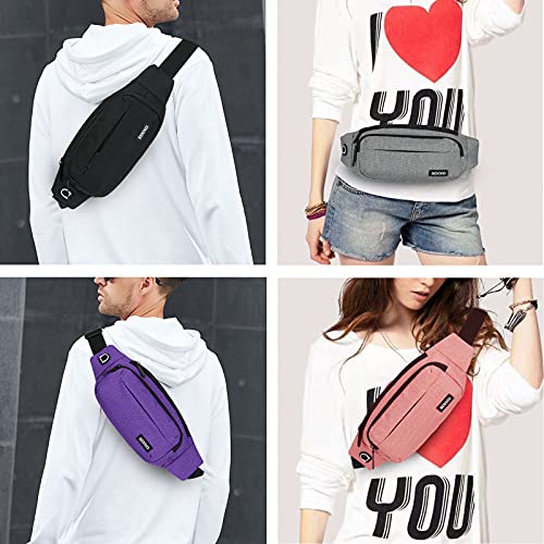 SINNO Large Fanny Pack for Women Men Belt Bag with 4-Zipper Pockets Waterproof for Running Sport Workout Hiking Travel Walking Fasion Waist Packs Crossbody Phone Bag Carrying All Phones