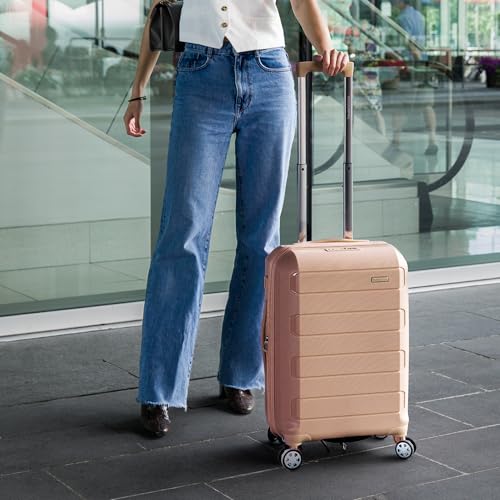 Traveler's Choice Pagosa Hardshell Expandable Luggage with Spinner Wheels, Latte Beige, 2-Piece Set (22/27)