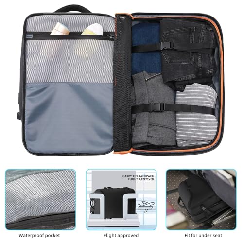 TANGCORLE Travel Carry on Backpack 50L Expandable Flight Approved Backpacks 17.3 inch Laptop and USB Charging Port bags Water Resistant Business Back Pack for Women & Men